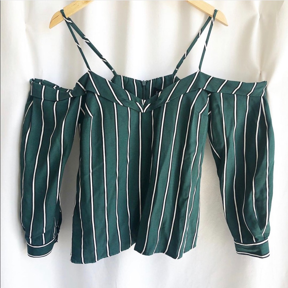 Bardot cold shoulder stripe top